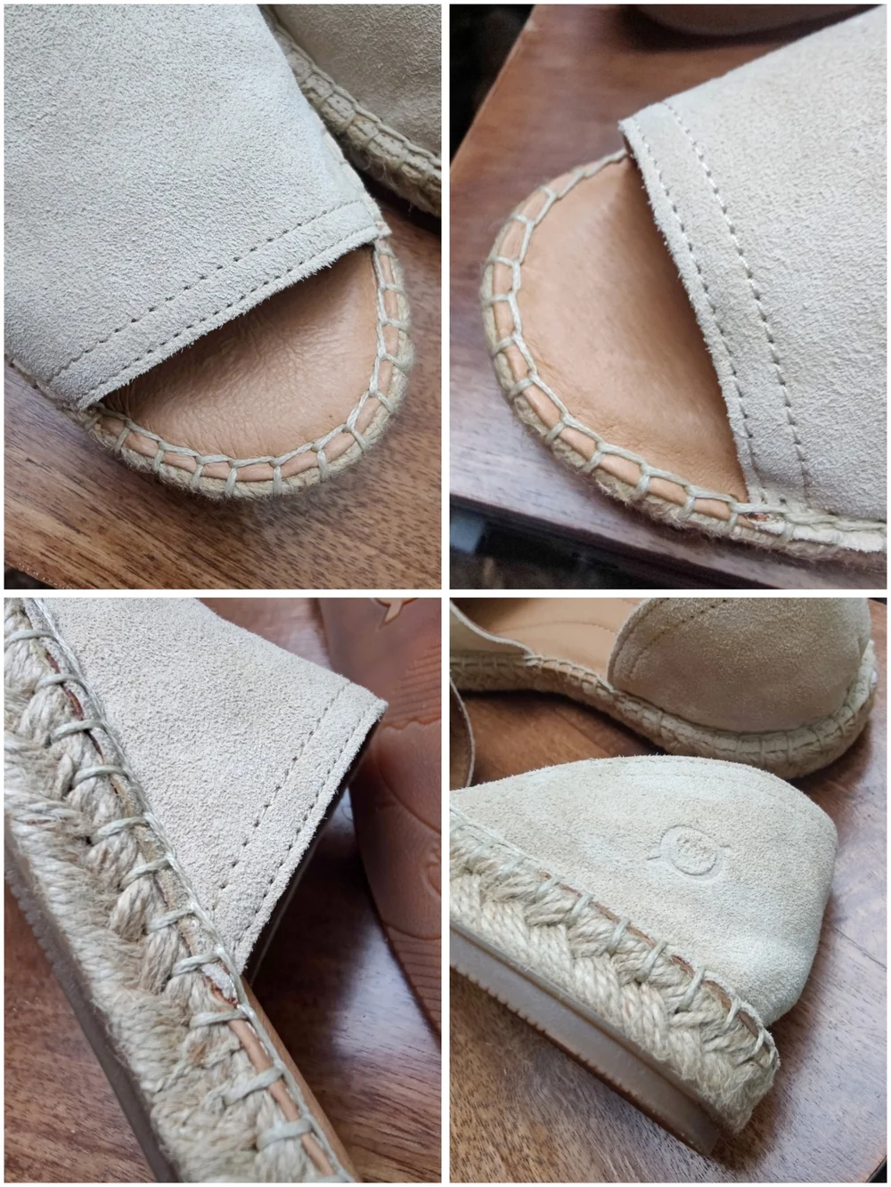Born Drilles Espadrilles Flat Sandals Size 7.5 Suede Natural Beige Peep Toe Seak